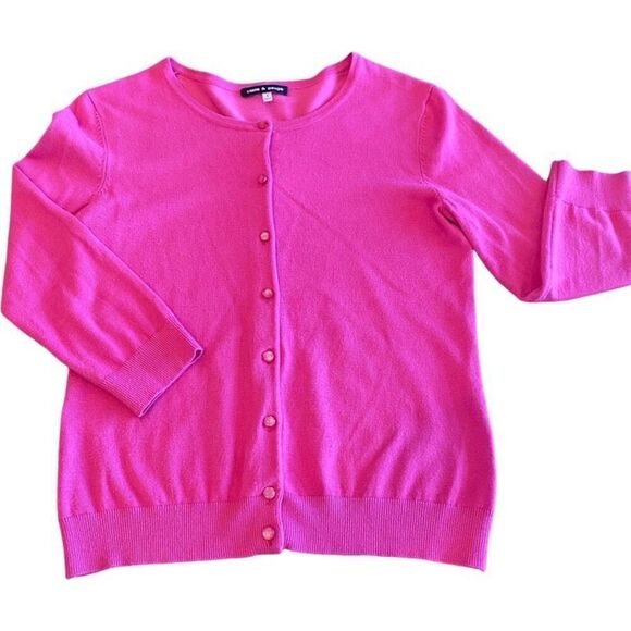 CABLE & Gage Button Down Cardigan Crew Neck Sweater Lightweight Bright P… - Picture 1 of 13